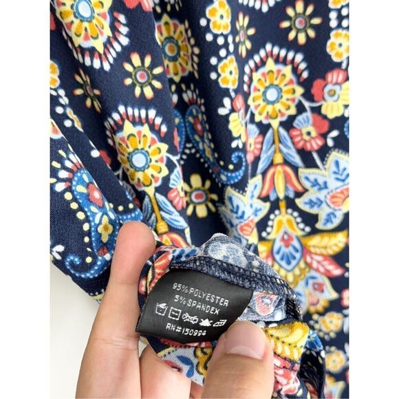 Belldini Womens Size Small Blue Floral Ruffled Long Sleeve Split Neck Blouse NWT - Picture 12 of 12